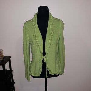 Armani Collezioni Green Fringe Front Tie Cardigan